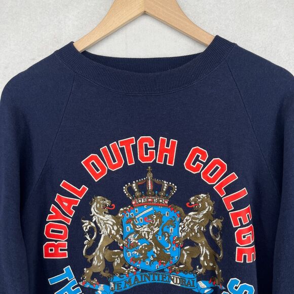 ROYAL DUTCH COLLEGE Sweatshirt Mens L HOLLAND NETHERLANDS Fleece Pullover Blue - Picture 3 of 13